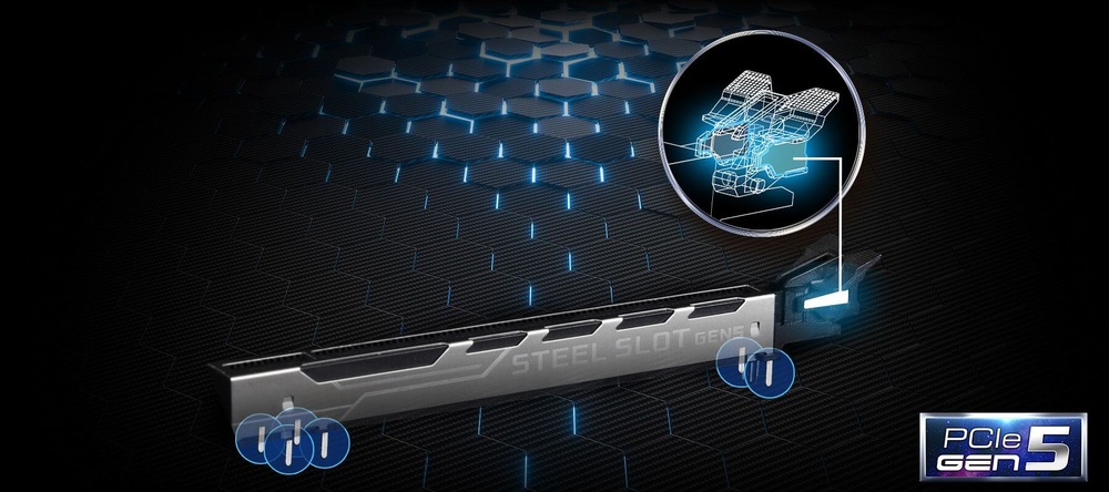 Deska podporuje PCIe Express 5.0 pro snadné a pevné uchycení grafiky