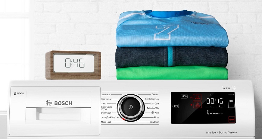 Trička na pračce Bosch a čas znázornující možnost urychleni programu