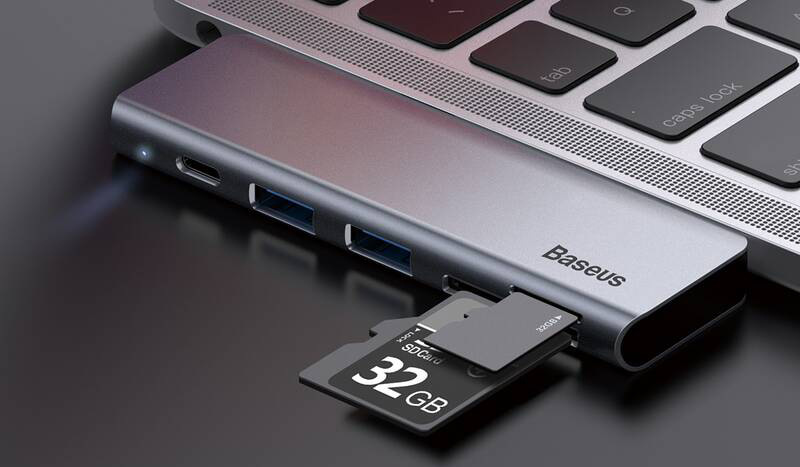 USB Hub Baseus USB-C/USB-C PD, 2x USB 3.0, micro SD, SD, TF šedý USB Hub Baseus USB-C/USB-C PD, 2x USB 3.0, micro SD, SD, TF šedý