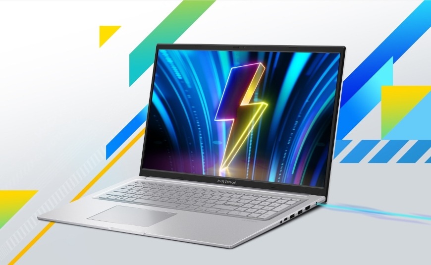 Ilustrace blesku na obrazovce laptopu Asus Vivobook 15 s dlouhou výdrží baterie