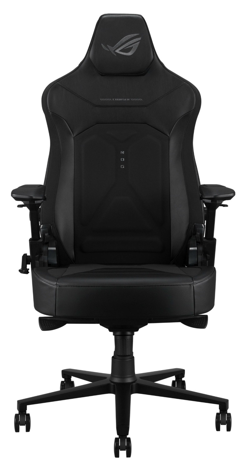 Herní židle Asus ROG Courser Core černá barva Herní židle Asus ROG Courser Core z čelního pohledu v černém provedení