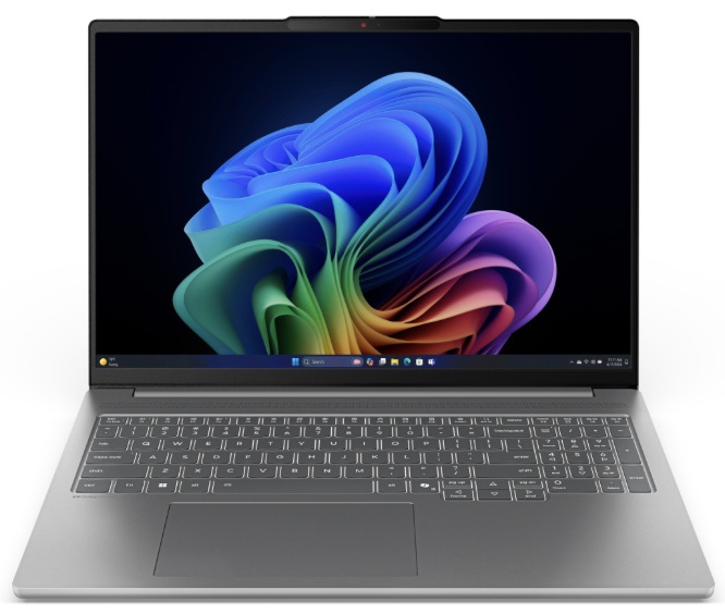 Šedý notebook Lenovo IdeaPad Pro 5 16AKP10 s 16" OLED displejem při pohledu zepředu