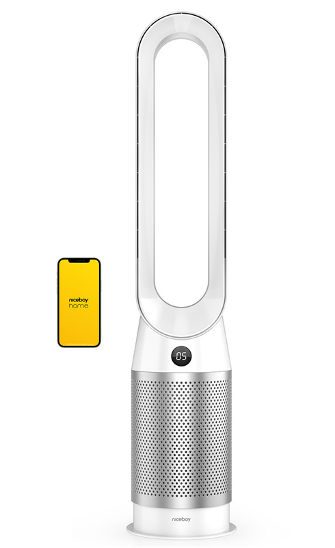 Sloupový ventilátor Niceboy Tower PRO, bílá barva.