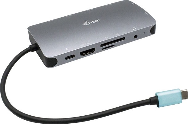 Dokovací stanice i-tec s porty USB-C, HDMI, čtečkou SD/microSD a 3,5mm audio konektorem.