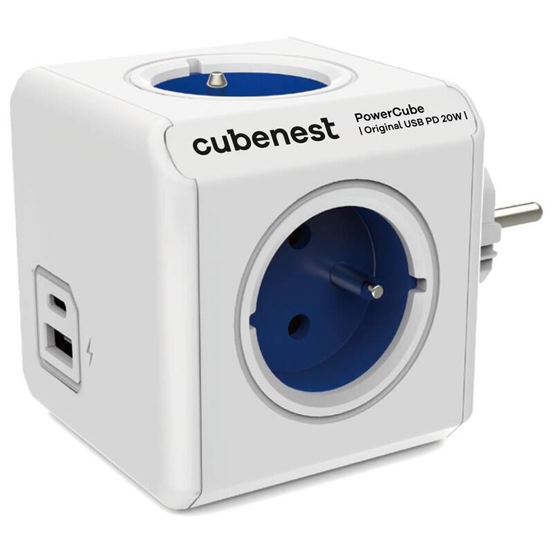 Rozbočovací zásuvka Cubenest Powercube Original USB PD 20W, USB, USB-C, 4x zásuvka bílá/modrá