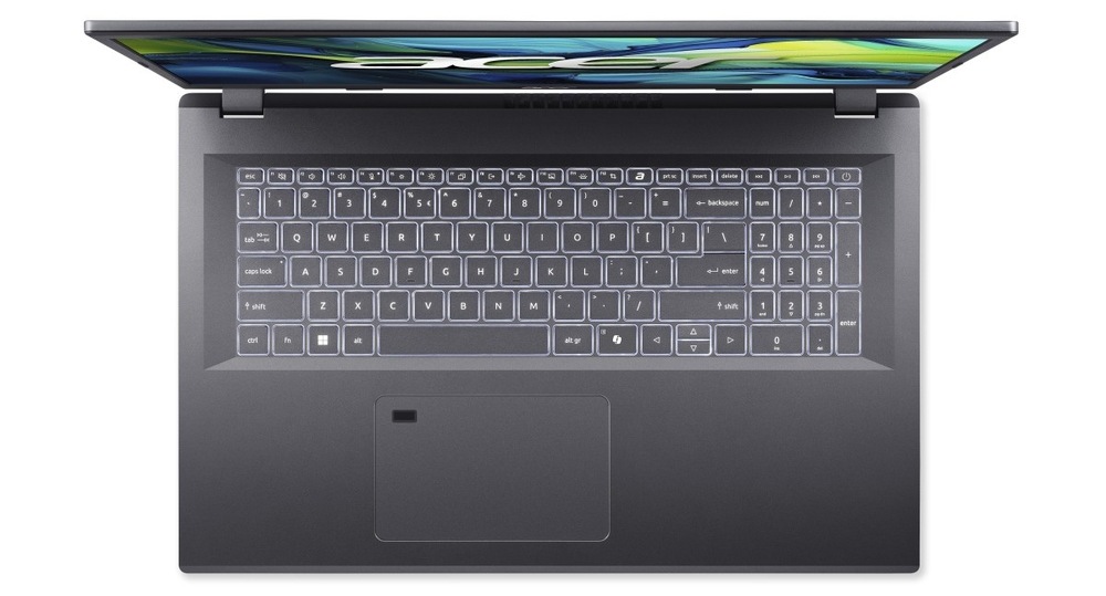 Pohled shora na klávesnici notebooku Acer Aspire 17