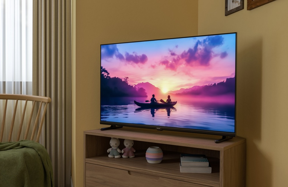 Televize Philips 40PFS6050 Televize Philips v obývacím pokoji na stolku
