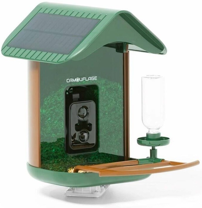 Chytré zelené ptačí krmítko Camouflage EZ-BirdFeed s AI kamerou a napáječkou