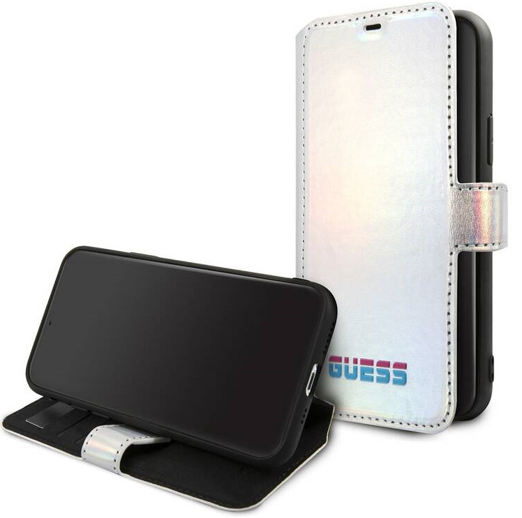 Pouzdro na mobil flipové Guess Iridescent Book na Apple iPhone 11 stříbrné Guess Iridescent Book pro Apple iPhone 11, stříbrná