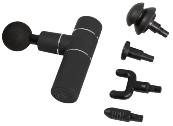 Masážní pistole Swedish Posture SP-241035 v černém provedení s pěti masážními hlavicemi