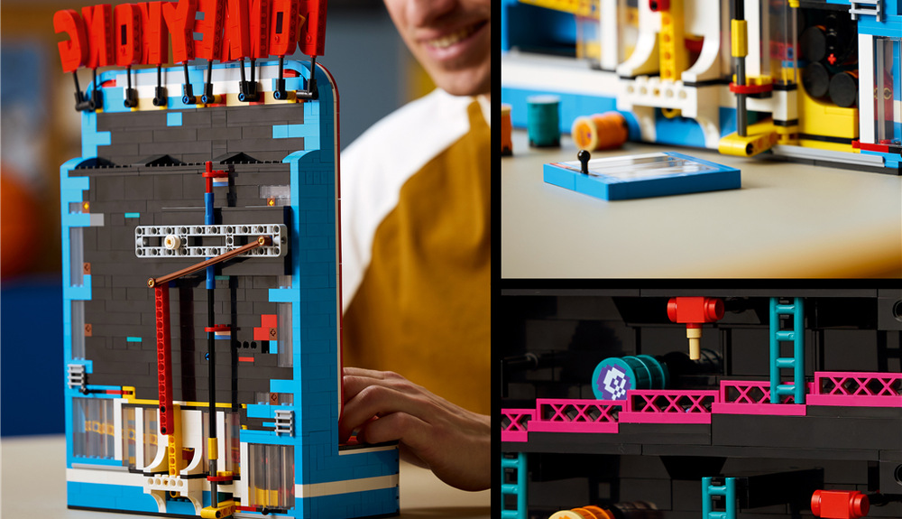 Stavebnice LEGO® 72051 Arkádová hra Donkey Kong™ Páka vypouští sudy po dráze, zatímco joystick a tlačítko umožňují ovládat Jumpmana a jeho skoky.