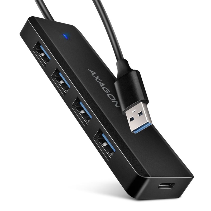 USB Hub Axagon 4x USB / USB-C, kabel USB-A 19cm černý