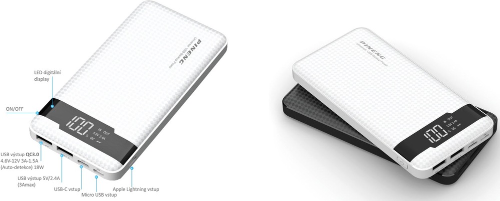 Powerbanka Viking 10000mAh QC3.0, USB-C, Lightning černá Viking PN-962B
