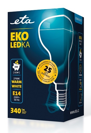 Žárovka LED ETA EKO LEDka reflektor 4W, E14, teplá bílá žárovka ETAR50W4WW01, úsporná, LED