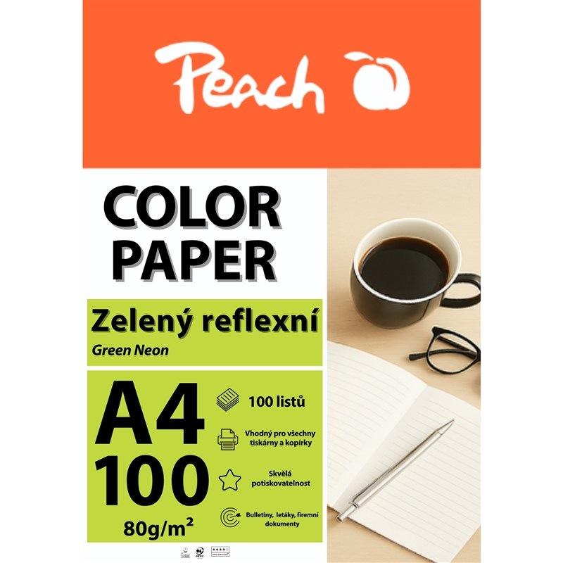 Papíry do tiskárny Peach Color A4 - 100 listů (reflexní) zelené