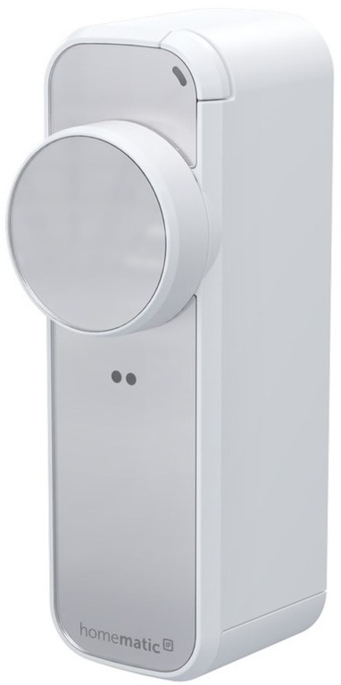 Chytrý pohon dveřního zámku Homematic IP PRO v bílé barvě.