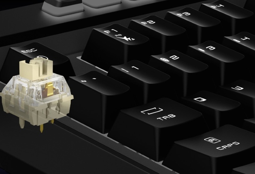 Klávesnice MSI Strike Pro Wireless Silent, CZ layout černá Detail tichého spínače herní klávesnice MSI Strike Pro Wireless Silent