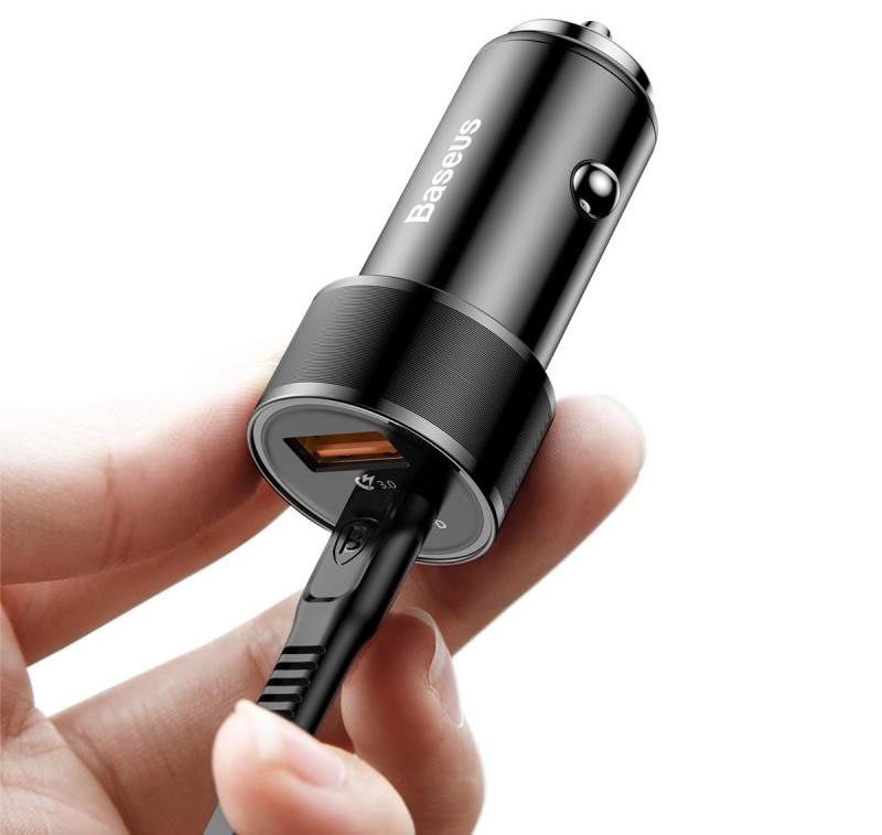 Adaptér do auta Baseus Small Screw Type-C PD + USB Quick Charge 36W černý Adaptér do auta Baseus Small Screw Type-C PD + USB Quick Charge 36W černý