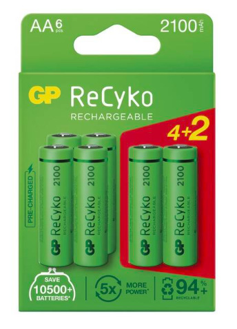 Baterie nabíjecí GP ReCyko 2100 AA (HR6), 6 ks