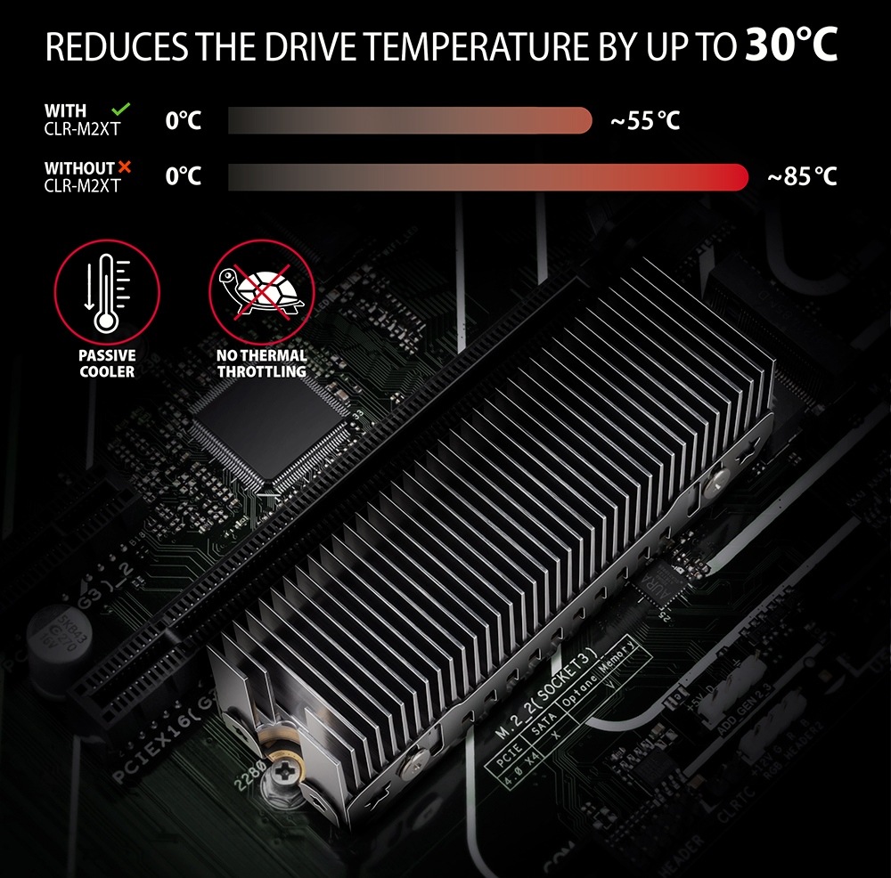 Chladič Axagon CLR-M2XT, M.2 SSD 2280, 24 mm černý Axagon CLR-M2XT má robustní konstrukci