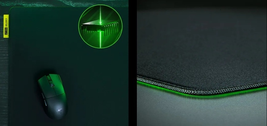 Podložka pod myš Razer Gigantus V2 Pro L - Control černá Detail struktury povrchu a prošitého okraje podložky