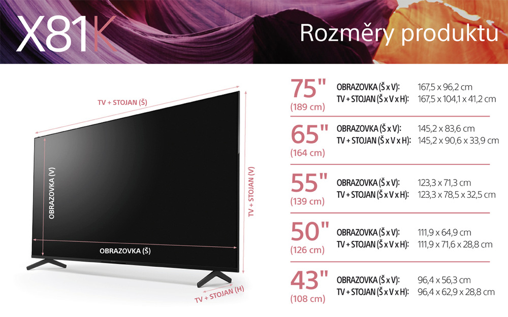 Televize Sony KD-75X81K Televize Sony KD-75X81K rozměry
