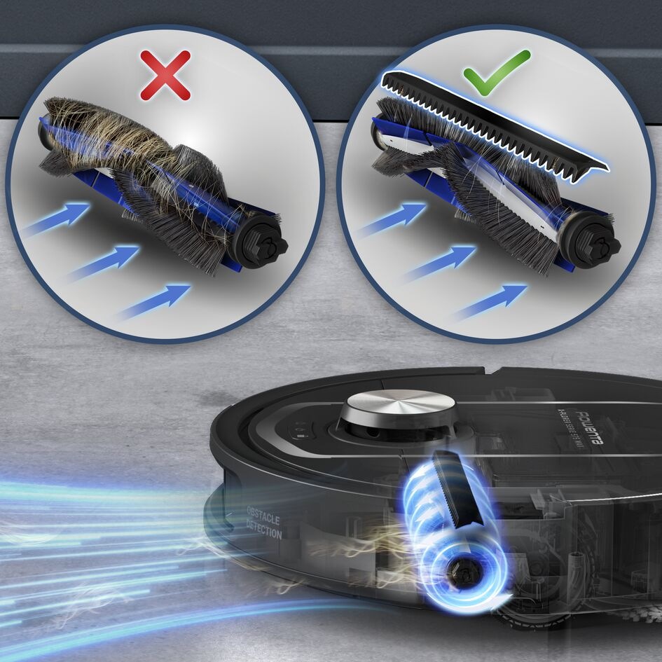 Robotický vysavač Rowenta X-Plorer S575 Max Wet & Dry 10000 PA RR95A5E0 černý Srovnání klasického kartáče s namotanými vlasy a kartáče bez namotávání vysavače Rowenta RR95A5E0