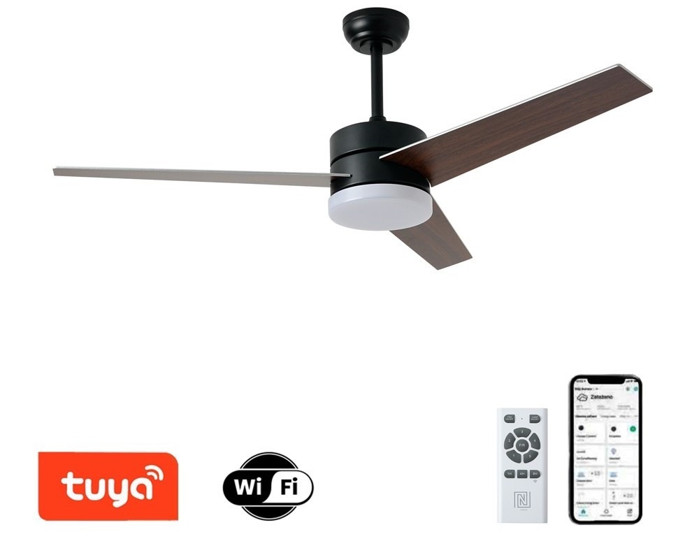 Stropní svítidlo IMMAX NEO LITE VARIABLE SMART LED s ventilátorem, 24W, Wi-Fi, TUYA - černé/hnědé