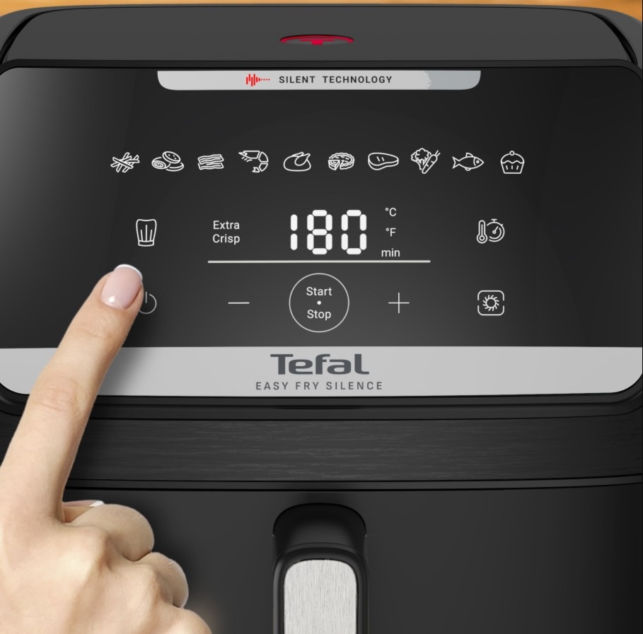 Fritéza horkovzdušná Tefal Easy Fry Silence EY8428E0, 7 l černá Ovládací panel horkovzdušné fritézy Tefal EY8428E0 Easy Fry Silence
