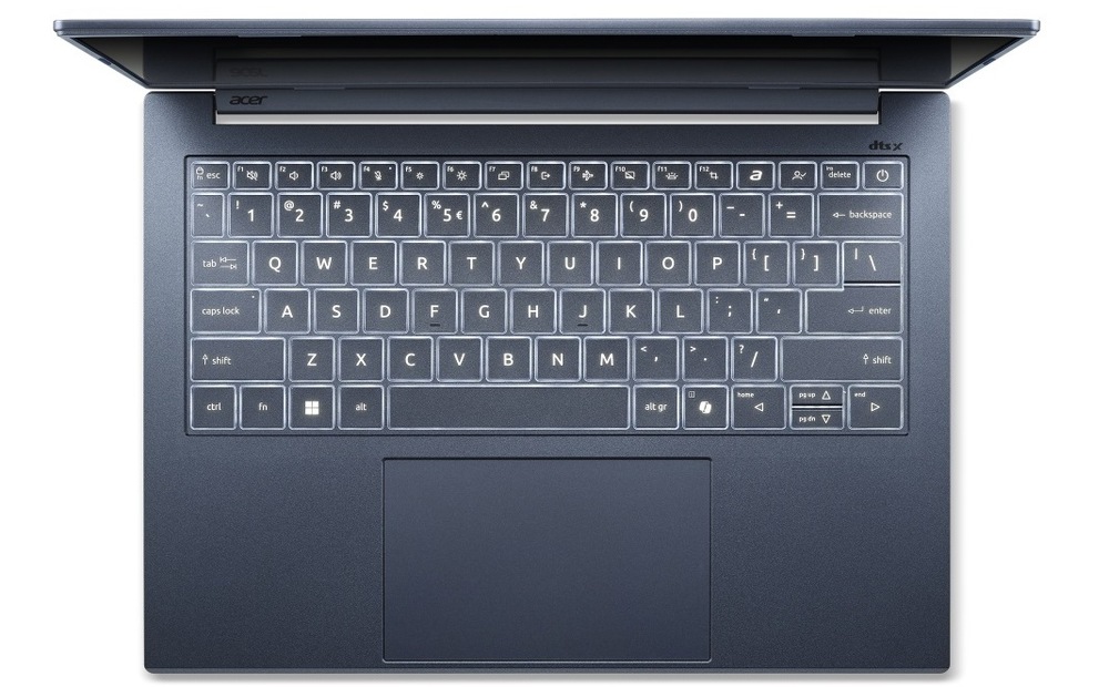 Notebook Acer Aspire 14 AI (A14-11M-X6R7) modrý Klávesnice shora notebooku Acer Aspire 14 AI (A14-11M-X6R7)