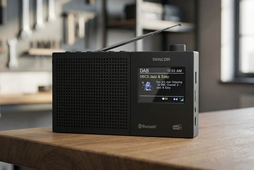 Radiopřijímač s DAB+ Sencor SRD 7790B černý Radiopřijímač DAB+ Sencor SRD 7790B na kuchyňské lince
