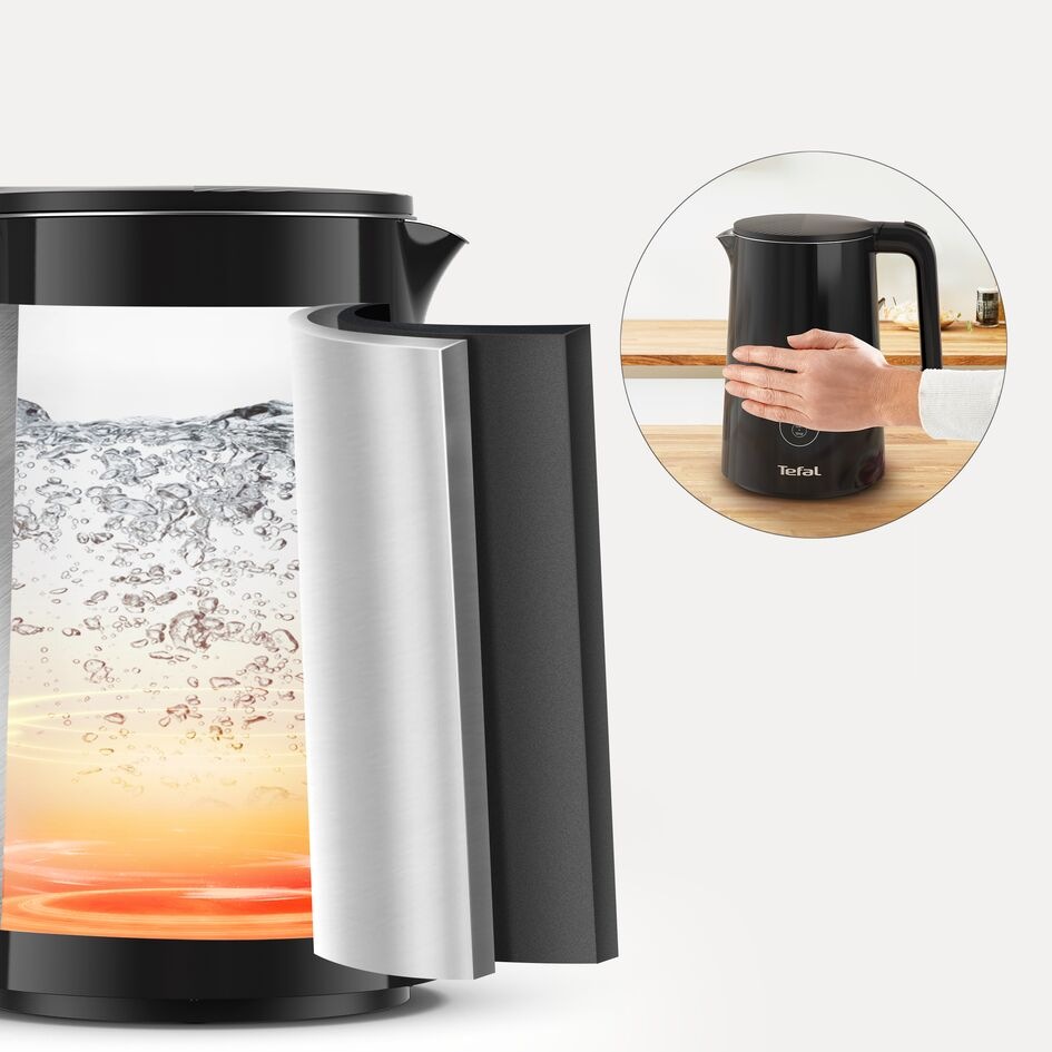 Chladný vnější povrch konvice Tefal KO6518E0 Thermo Protect