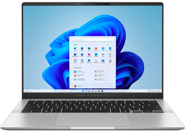Notebook ASUS Vivobook S14 Intel Core Ultra 7 256V, 14″, stříbrný, z přední strany