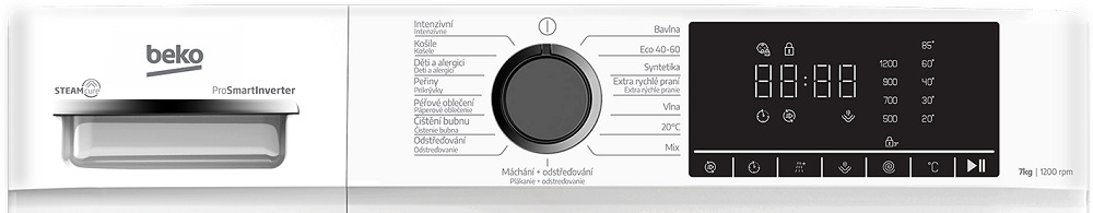 Detail ovládacího panelu pračky Beko 