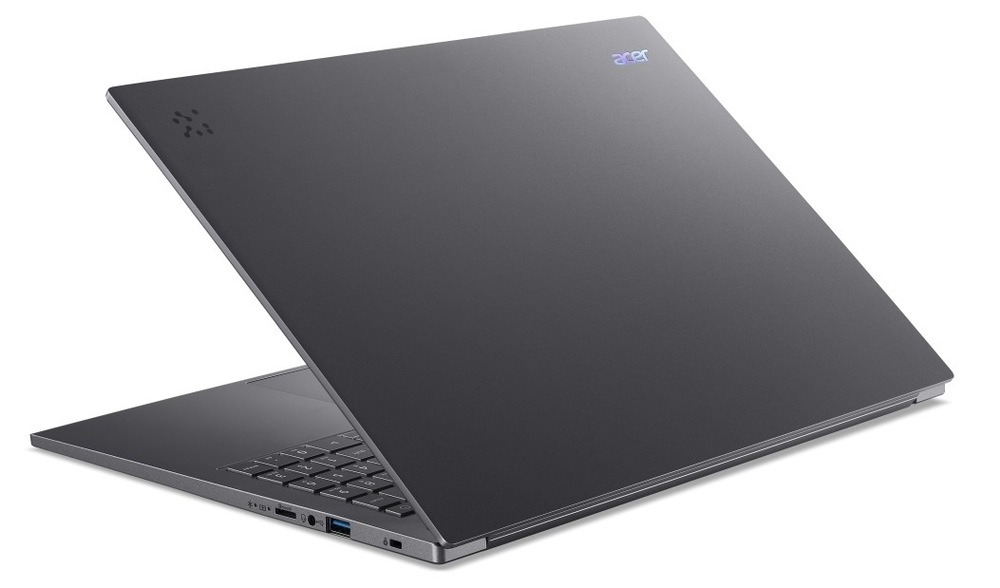 Notebook Acer Aspire 16 AI (A16-52M-78L6) šedý Pootevřený notebook Acer Aspire 16 AI (A16-11M-X3AU) zezadu