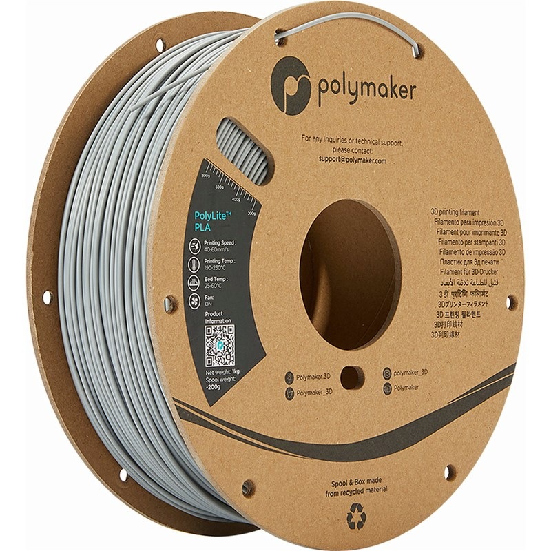 Filament Polymaker PolyLite PLA, 1,75 mm, 1 kg šedý