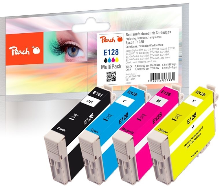 Inkoustová náplň Peach Epson 128, T1285 MultiPack, 1x 7,4, 3 x 5,6 ml - CMYK