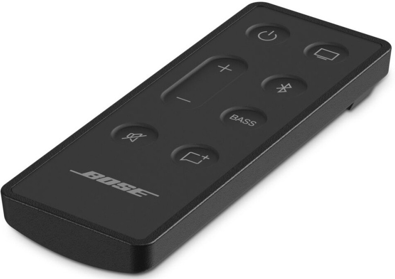 Soundbar Bose TV Speaker 2nd.Gen. černý Detail dálkového ovladače soundbaru Bose TV Speaker s tlačítky hlasitosti a basů.