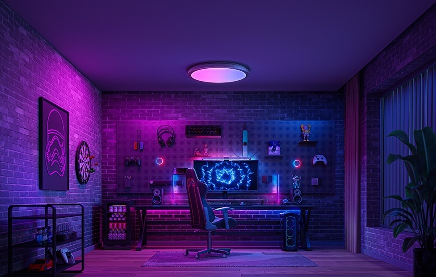 Stropní svítidlo Yeelight Inteligentní Jupiter D C600 RGB černé Detail obrázku stropního svítidla v herně.