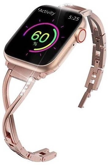 Řemínek WG kamínky, kovový, na Apple Watch 42/44/45/49 mm - rose gold