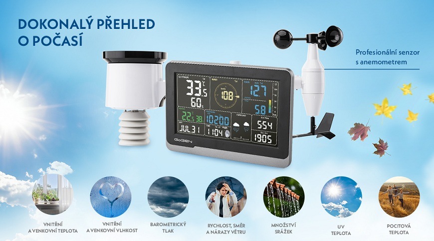 Meteostanice GoGEN ME 4900 s profesionálním senzorem s anemometrem a výpisem funkcí 