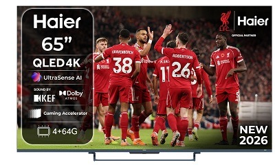 Televize Haier H65S90GUX s fotbalisty na displeji