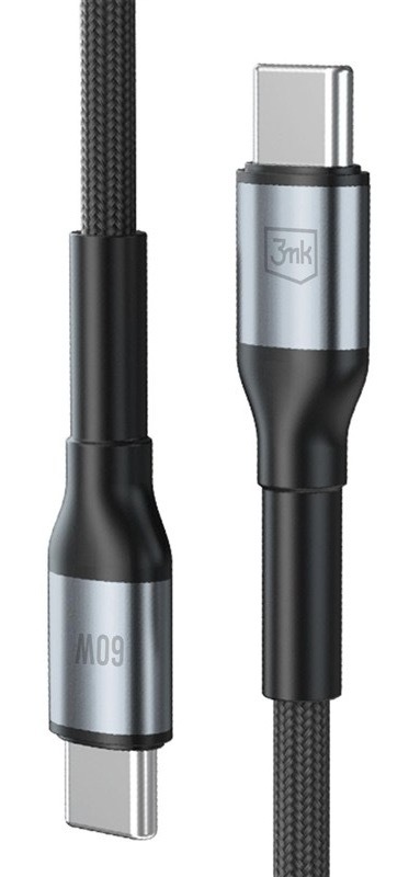 Nabíjecí kabel 3mk s konektory USB-C a USB-C, černá barva