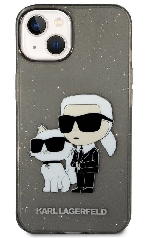 Kryt na mobil Karl Lagerfeld IML Glitter Karl and Choupette NFT na Apple iPhone 14 černý