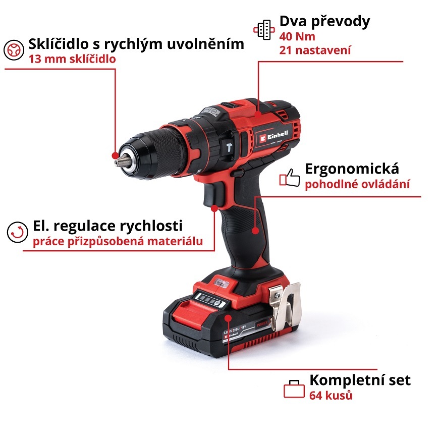 Aku vrtačka Einhell TE-CD 18/40 Li-i (s baterií) Aku vrtačka Einhell TE-CD 18/40 Li-i (s baterií)