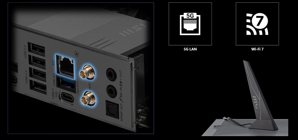 Základní deska MSI PRO B850-P WIFI LAN a Wi-Fi 7 zajistí spolehlivou bezdrátovou i kabelovou konektivitu