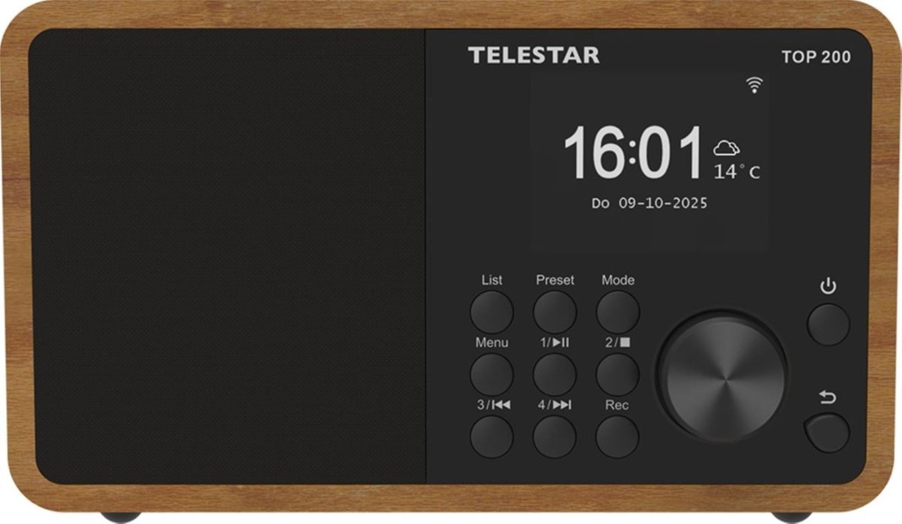 Internetový radiopřijímač s DAB+ Telestar TOP 200 černý/hnědý Internetové rádio s DAB+ Telestar TOP 200 v předním pohledu