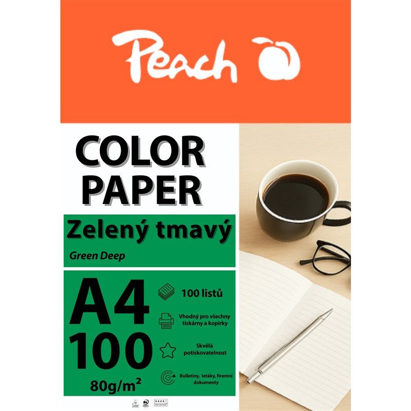 Papíry do tiskárny Peach Color A4 - 100 listů (tmavé) zelené