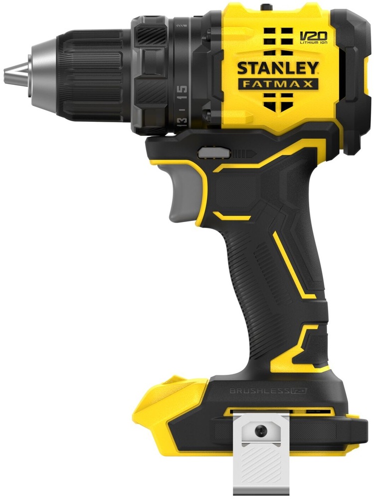 Boční pohled na aku vrtačku Stanley FatMax.