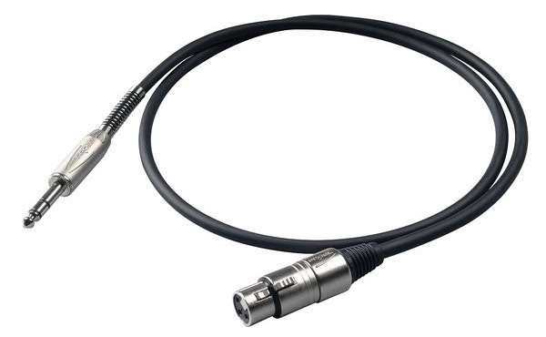 Kabel Proel XLR/6,3mm Jack, F/M, bulk, 5m černý